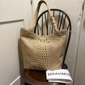 BRAHMIN ALDEN ROAD SANDSTORM MOC CROC MARBLED BRAYDEN  TOTE NWT